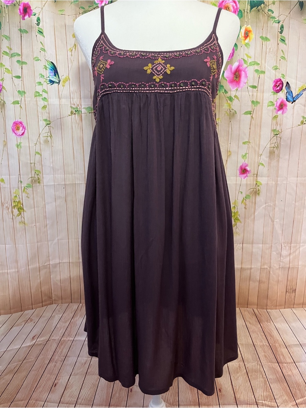 NATURAL LIFE Embroidered Spaghetti-Strap Mini Dress